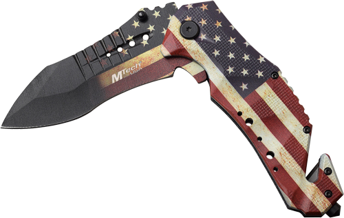 Master Cutlery Mtech 3.75" Drop Point Folder with Cutter Us Flag/Ss Knife