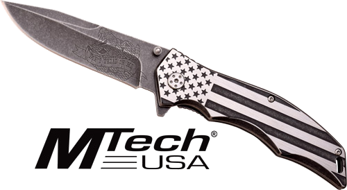 Master Cutlery Mtech 3.75" Drop Point Folder Black/White Flag Ss Knife