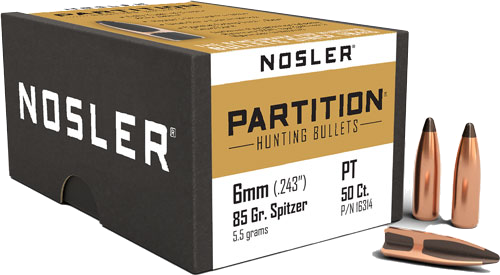 Nosler 6mm .243 Partition 50-Count .243 Win 85 Grain Bullets – 50-Pack