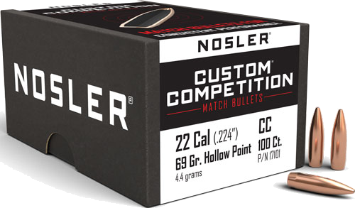 Nosler 22 Caliber .224 HP-Bt Custom . 100-Count 69 Grain Bullets – 100-Pack