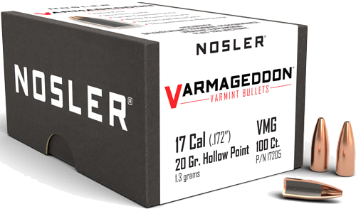Nosler 17 Caliber .172 Varmageddon Fbhp 100-Count 20 Grain Bullets – 100-Pack