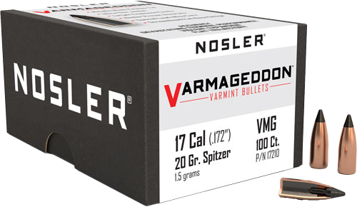 Nosler 17 Caliber .172 Varmageddon Tipped 100-Count 20 Grain Bullets – 100-Pack