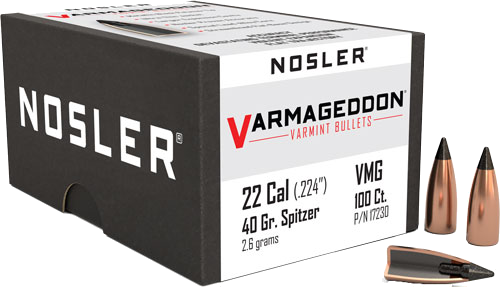 Nosler 22 Caliber .224 Varmageddon Tipped 100-Count 40 Grain Bullets – 100-Pack