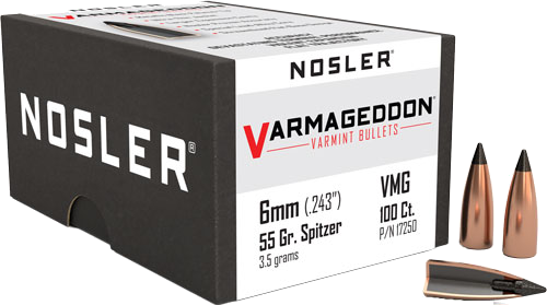 Nosler 6mm .243 Varmageddon Tipped 100-Count .243 Win 55 Grain Bullets – 100-Pack
