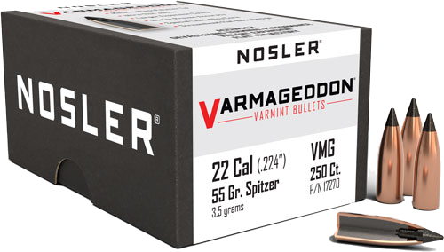 Nosler 22 Caliber .224 Varmageddon Tipped 250-Count 55 Grain Bullets – 250-Pack