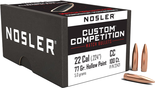 Nosler 22 Caliber .224 Hp-Bt Custom . 100-Count 77 Grain Bullets – 100-Pack