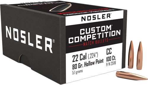 Nosler 22 Caliber .224 Hp-Bt Custom . 100-Count 80 Grain Bullets – 100-Pack