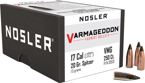 Nosler 17 Caliber .172 Varmageddon Tipped 250-Count 20 Grain Bullets – 250-Pack