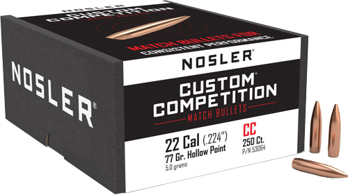 Nosler 22 Caliber .224 Hp-Bt Custom . 250-Count 77 Grain Bullets – 250-Pack