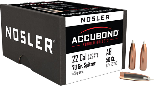 Nosler 22 Cal .224 Accubond 50-Count 70 Grain Bullets – 50-Pack