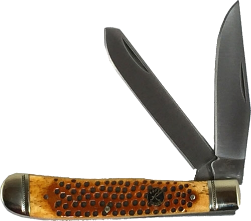 American Buffalo Knife & Tool Roper Pit Viper Trapper Carbon 3.25" Blade Jigged Bone