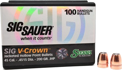 Sierra Bullets 45 Cal .4515 200 Grain Jhp Sig V-Crown 100-Count