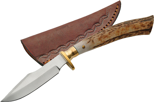 SZCO Steel Stag 7.5" Stag Tip Skinner Ss Blade Sheath