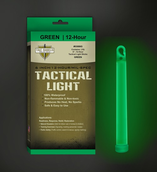 Tac Shield Tactical Light Stick 12 Hour 6" Green 10-Pack