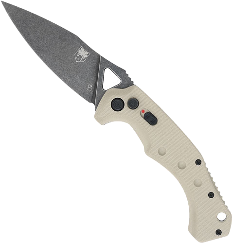 Cobratec Knives Ryker Auto Folder 3.75" Tan/Black Stnwsh D2 Blade Knife