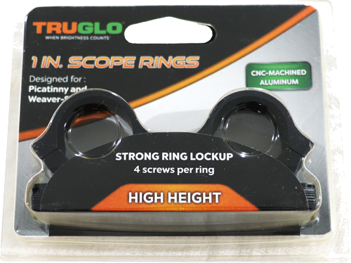 Truglo Matte Picatinny/Weaver with 4 Screws 1" High Scope Rings